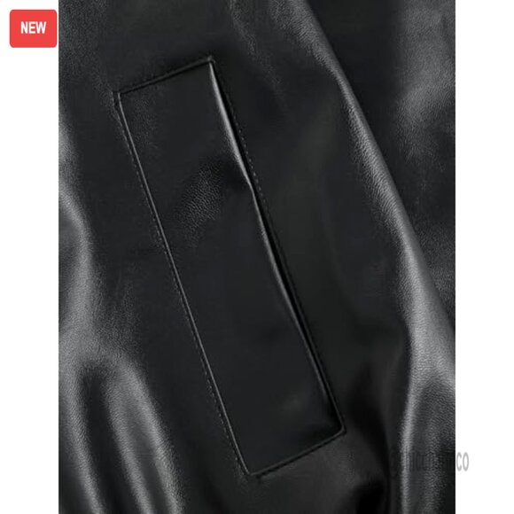 Cropped Faux Leather Jacket Y2K Motorcycle Bomber Streetwear Lightweight - Picture 4 of 6